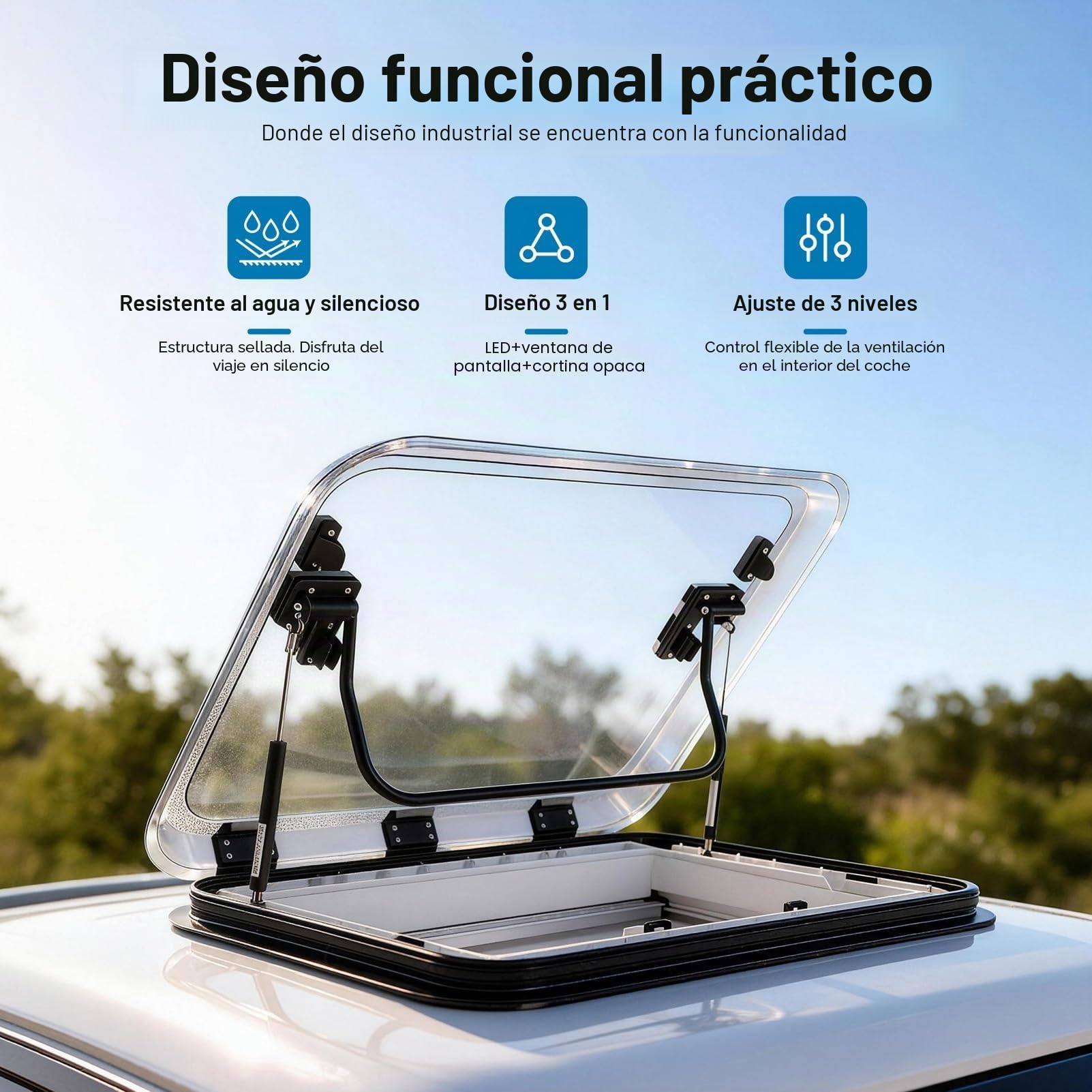 Hatch De Techo / Claraboya Para Autocaravana / Ventana Para Techo 50×50 / 80×50 Cm – Cortinas Oscurecedoras Y Mosquiteras Integradas, Iluminación LED 12v, Para Caravanas, Remolques, Barcos(80x50cm/31.
