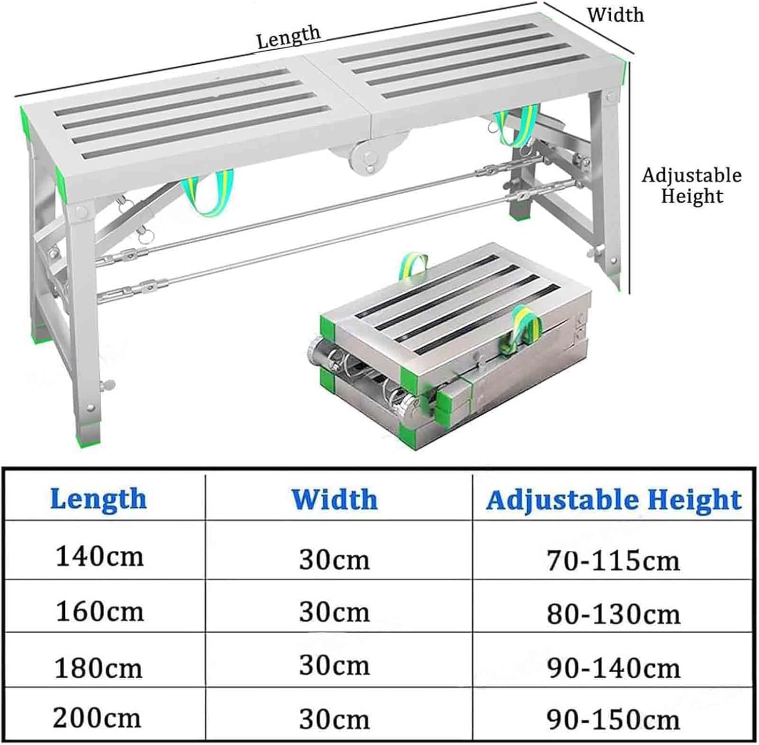 Piattaforma da Lavoro Pieghevole in Alluminio, Trabattello 400 kg capacità di Carico, per La Pulizia di Pareti Alte Verniciate, Cartongesso, Decorazioni per Camper,140 * 40cm