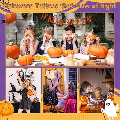 Miniatura 7 de Tatuajes temporales para niños, decoraciones de Halloween brillantes, suministros de recuerdos de fiesta de cumpleaños, tatuajes falsos de