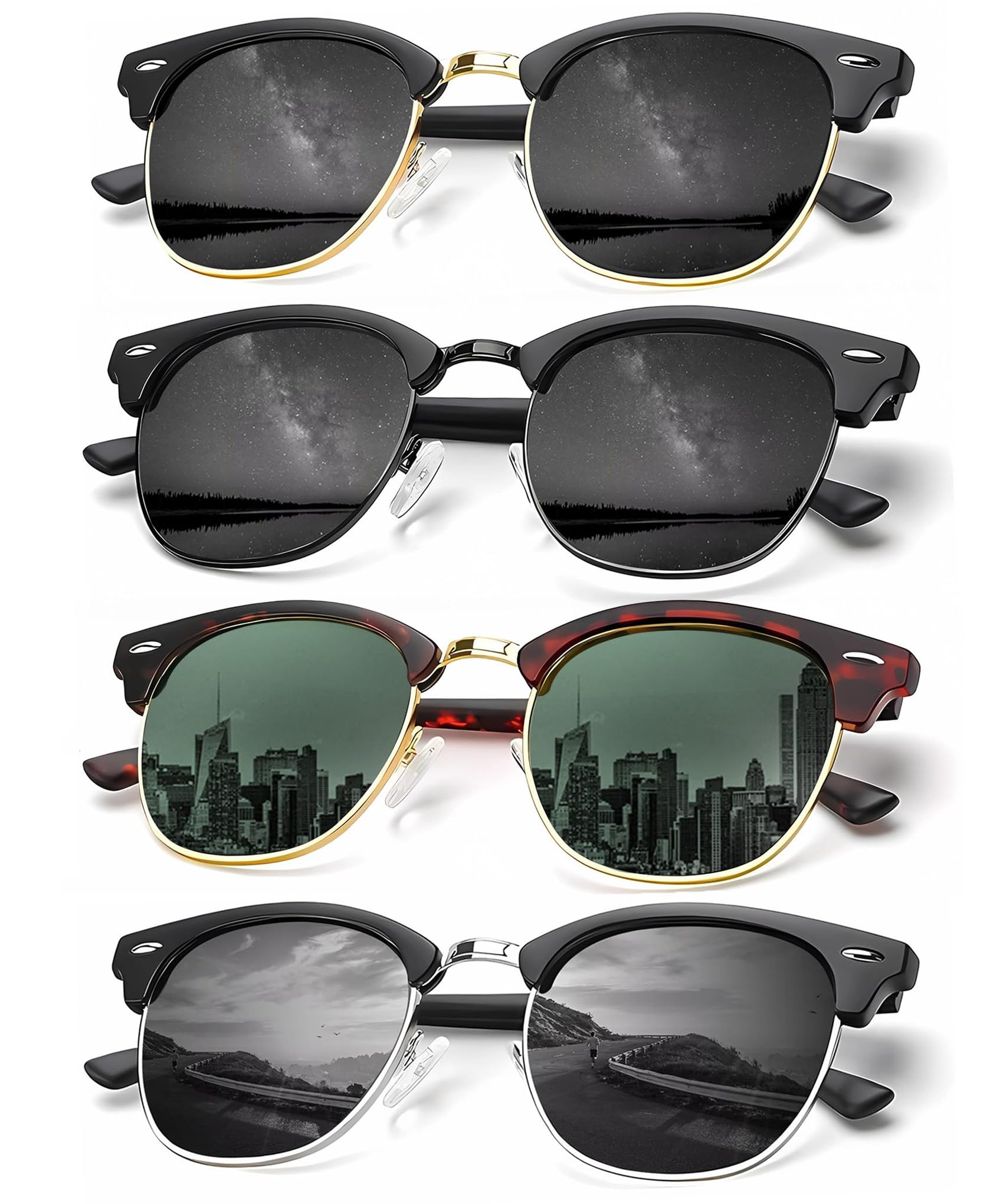 KALIYADIKALIYADI Sunglasses Men Polarized Sunglasses for Men Women Unisex Semi-Rimless Frame Retro Driving Sun Glasses UV Blocking