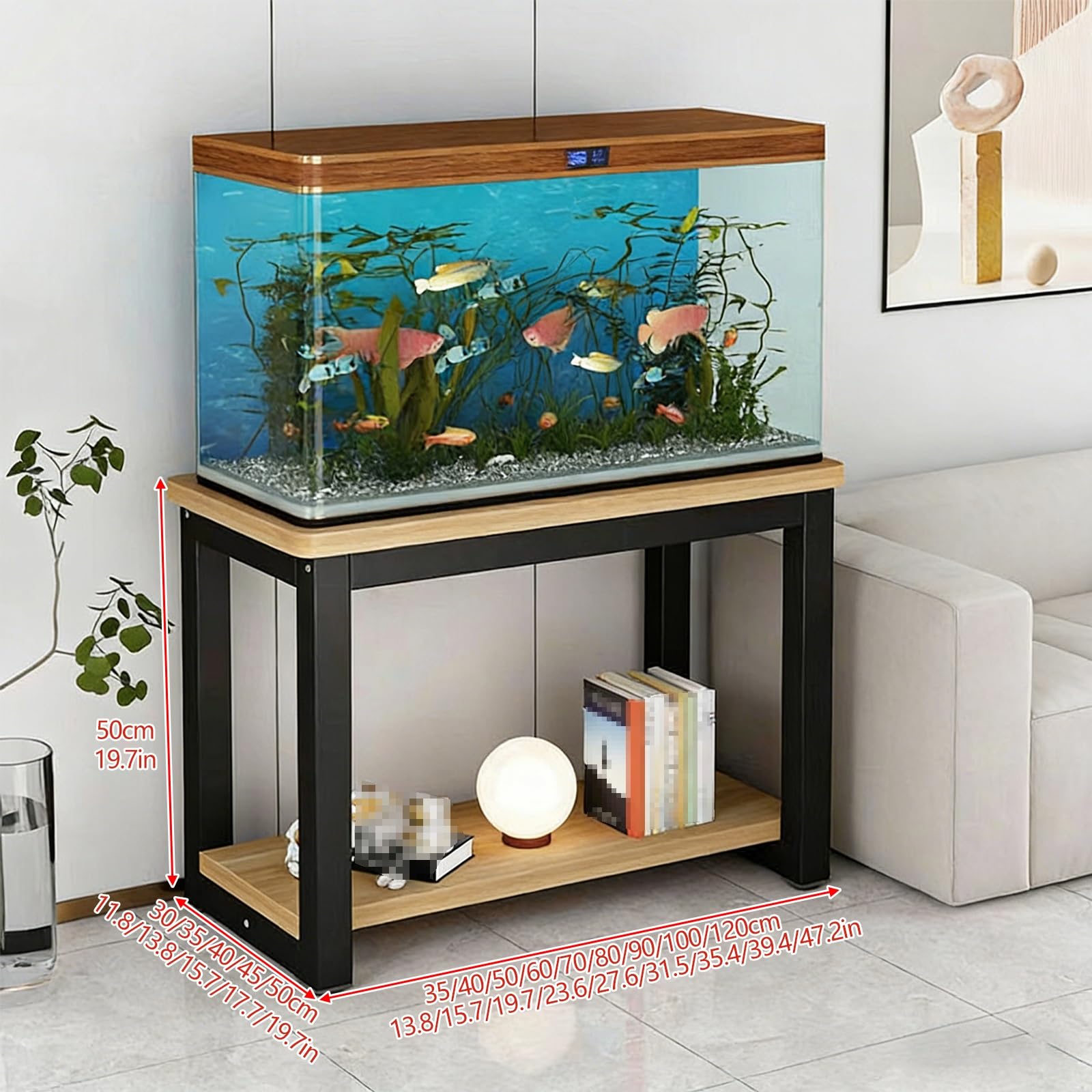 2-poziomowy stojak do akwarium, wielofunkcyjny stojak terrarium ze stalową ramą, łatwy montaż do salonu lub biura