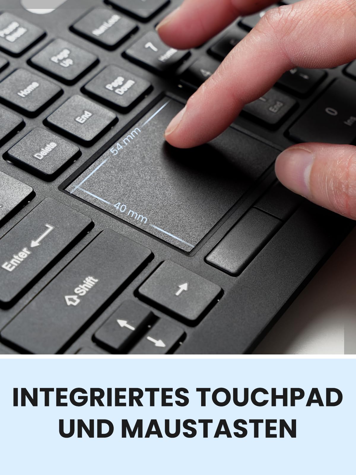 Perixx PERIBOARD-513III Kabelgebundene Full-Size-Tastatur mit integriertem Touchpad – Leise Scherentasten – Multimedia-Hotkeys – DE-Layout