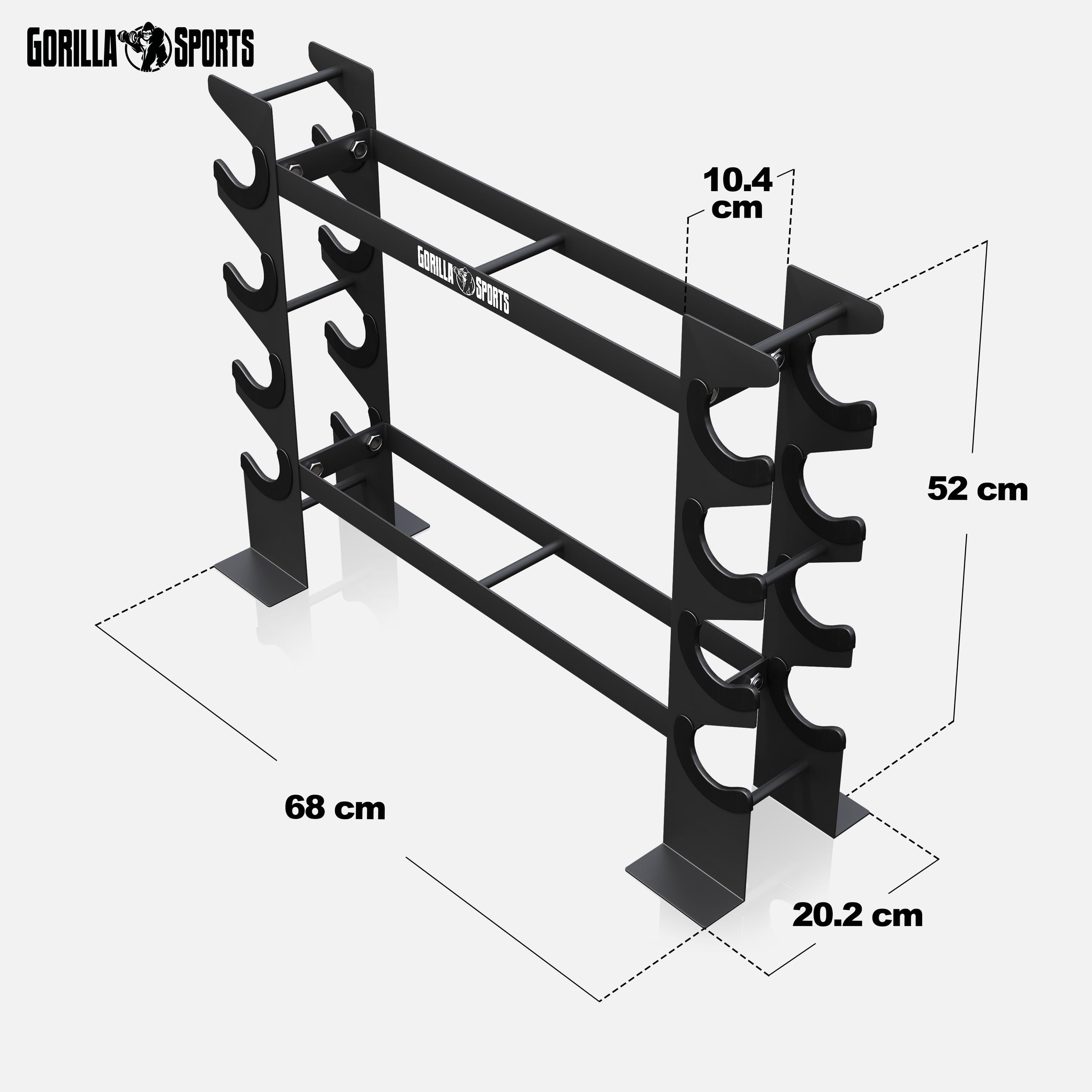 GORILLA SPORTS® Porta Pesi - Multifunzionale, 68x20x52 cm, Carico Mass. 300 kg, Nero - Manubri Palestra Casa, Rastrelliera, Attrezzi, Rack, Supporto Manubrio, Home Gym, Dischi, Accessori, Fitness