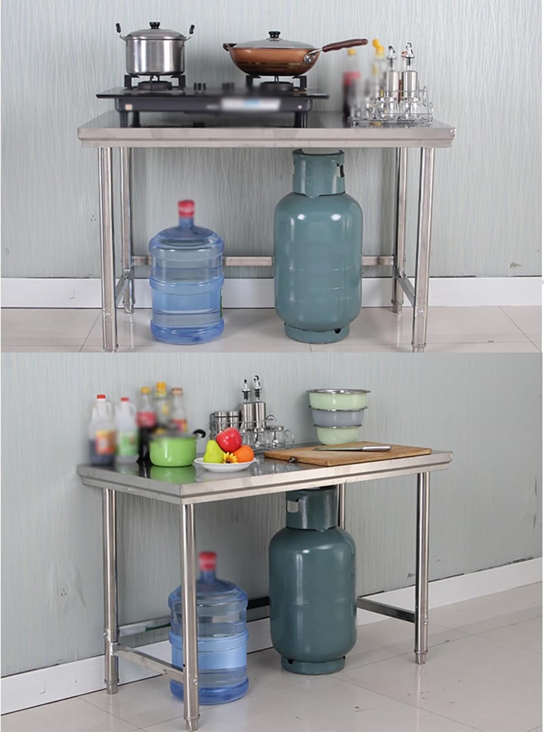 Removable Thickened Stainless Steel Work Table Adjustable Foot Kitchen Preparation Table Triangular Reinforced Warehouse Packing Table