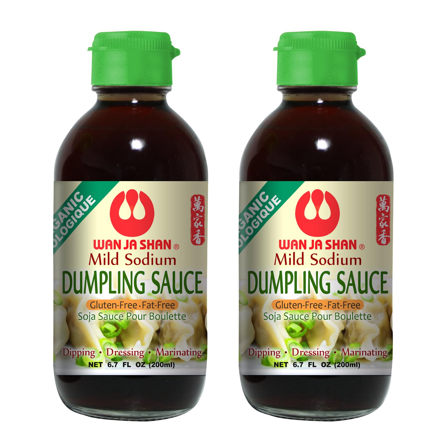 Wan Ja Shan Organic Dumpling Sauce 6.7 Oz, Pack of 2, GLUTEN FREE, FAT FREE, MILD SODIUM Great for Dumpling Dipping-Gyoza Dipping, MADE IN USA (Regular)