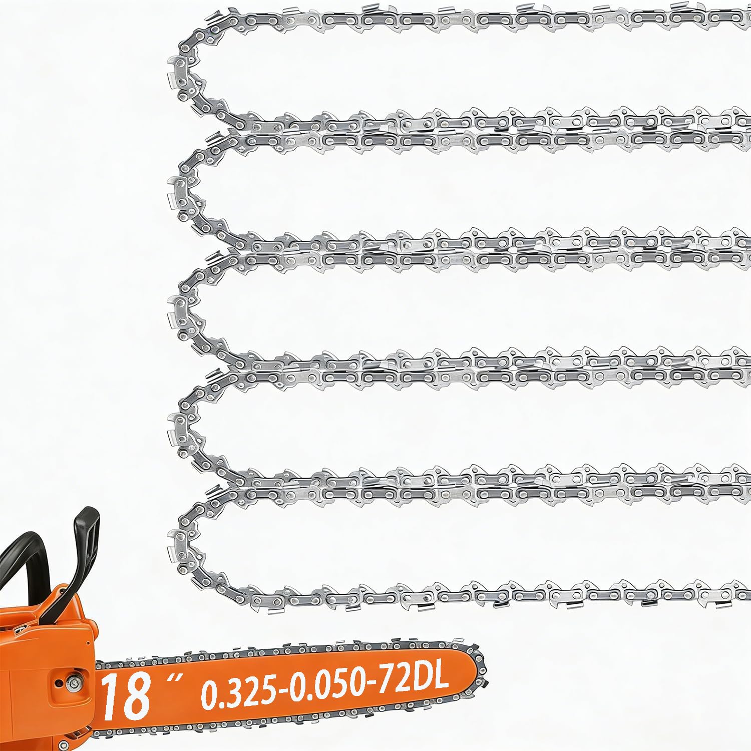Paquete de 5 cadenas de motosierra de 18 pulgadas, paso de 0.050 pulgadas, calibre 72 eslabones de transmisión para Husqvarna 440 435 445 450 545, 345, 350, 51, Poulan 4620, ECHO CS-400-591094872, 20