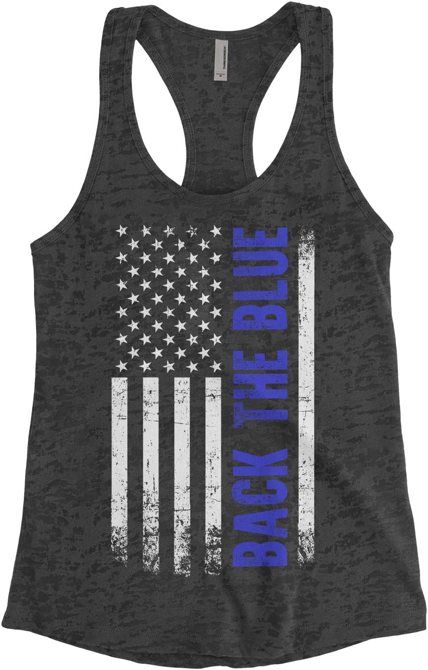 Threadrock Women's Back The Blue American Flag Burnout Racerback Tank Top