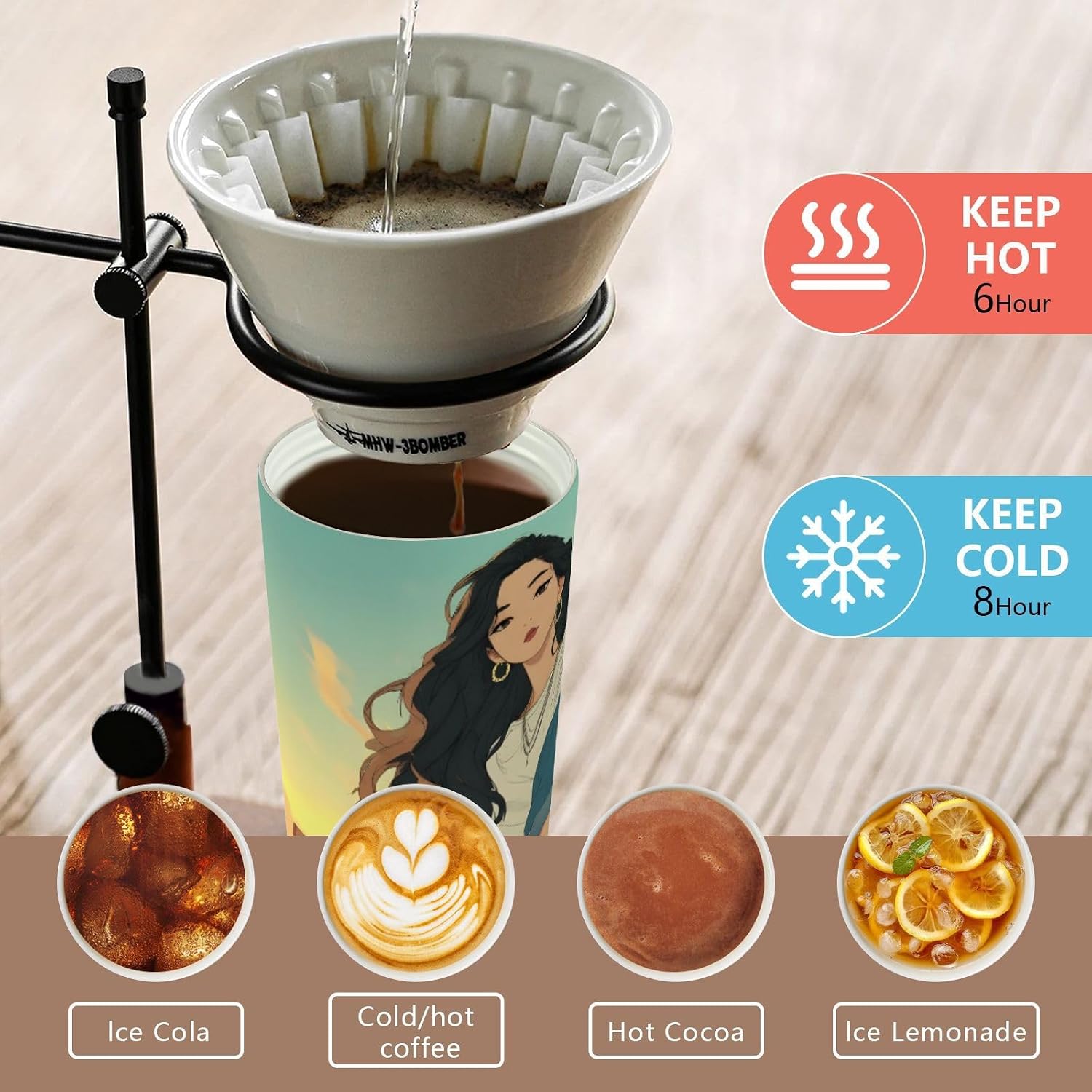 Anime Dog Woman Insulated Coffee Mug with Straw & Flip Lid, 16.9oz Iced Tumbler Cup, Double Wall Vacuum Mug for Travel Office