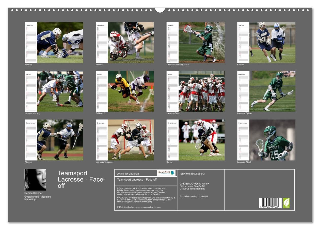 CALVENDO - Teamsport Lacrosse - Face-off (Wandkalender 2027 DIN A2 quer), Monatskalender: Packende Spielszenen aus der Welt des Lacrosse