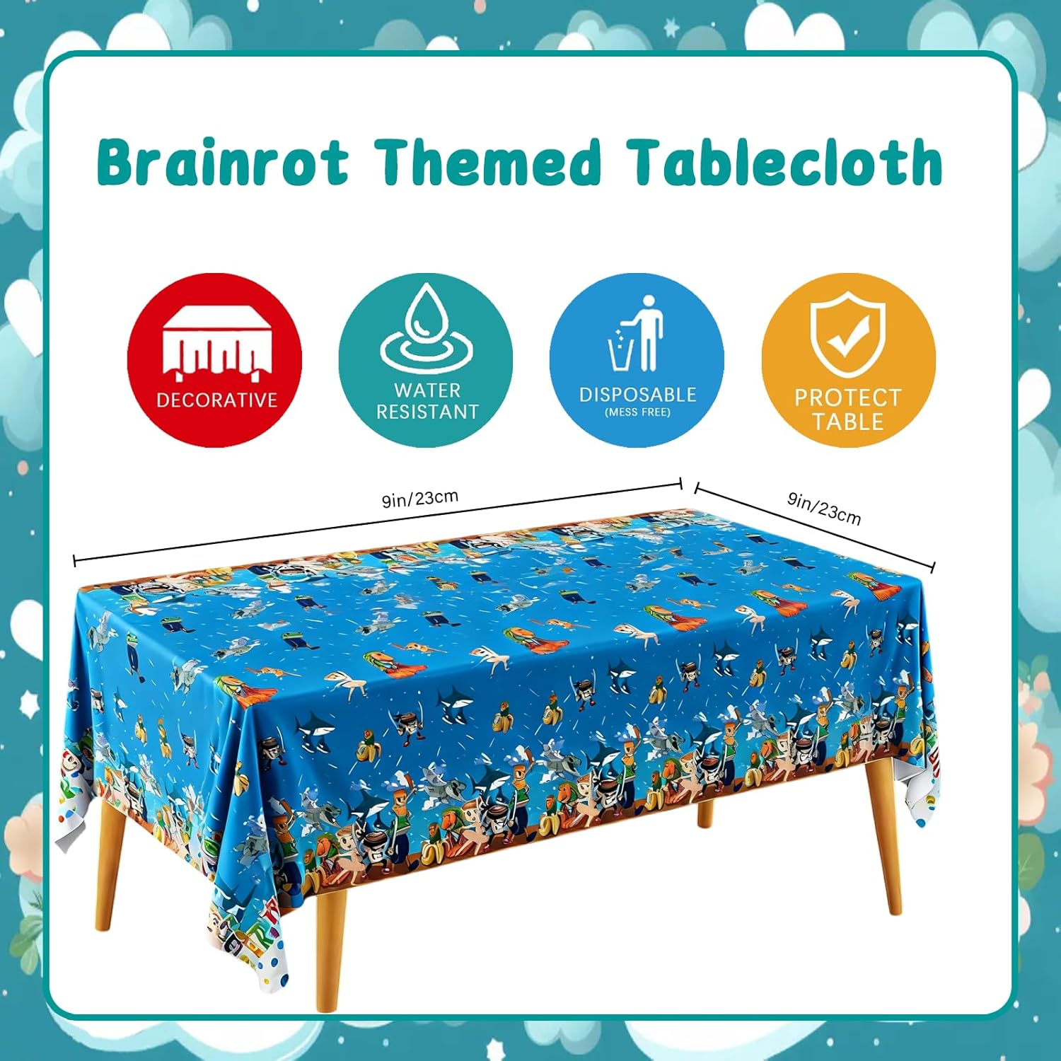 73PCS Italian Brainrot Birthday Decorations Supplies Set – Plates, Dessert Plates, Cups, Napkins, Knives & Forks with Tablecloth for Surreal Theme Parties, Vibrant Brain Rot Birthday Decorations