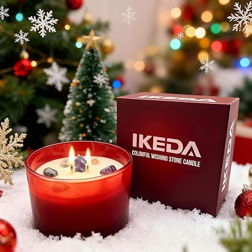 Vela perfumada, vela de aromaterapia con cristales en el interior, tarro de vela de soja de 18.7 onzas, doble mecha con tiempo de combustión de 50