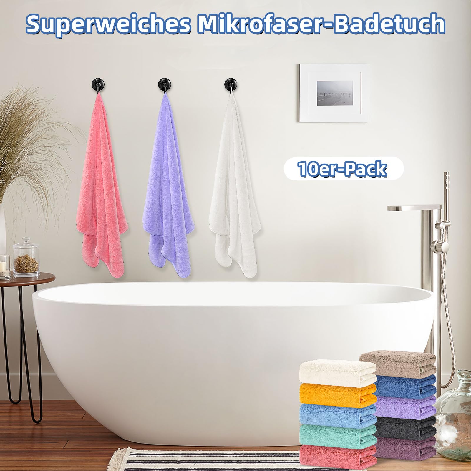 10 toallas de baño grandes para baño, 70 x 140 cm, suaves, absorbentes, paquete grande para uso diario en spa, gimnasio, playa, piscina, hotel (multicolor)