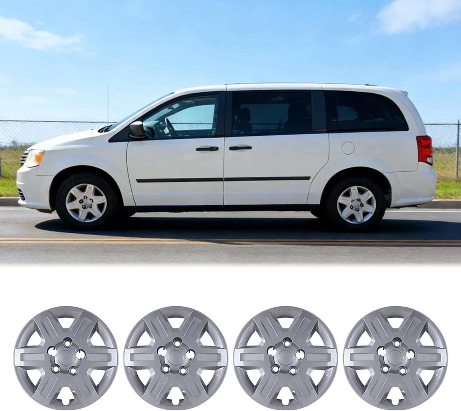 Hubcaps 16 Inch Wheel Covers Fit for Dodge Grand Caravan 2008-2016 / Chrysler Town & Country 2008-2010, R16 Hub Caps Wheel Rims Covers Bolt-On Car, Set of 4, ABS & PC Material (Lacquer)
