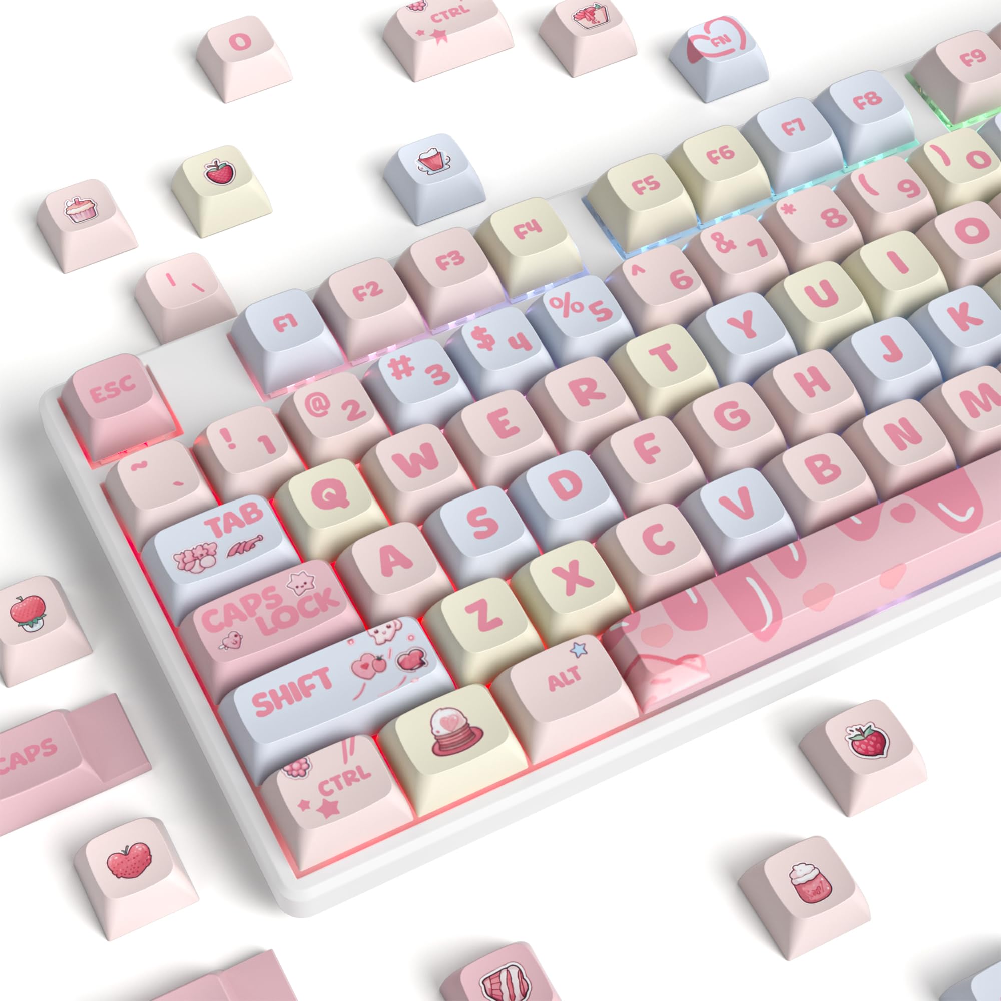 XDA Profile Keycaps 133 Keys PBT Keycap Dye-Sublimation Custom Keycaps for MX Switches 60% 75% 100% Mechanical Gaming Keyboards(Cream Strawberry)