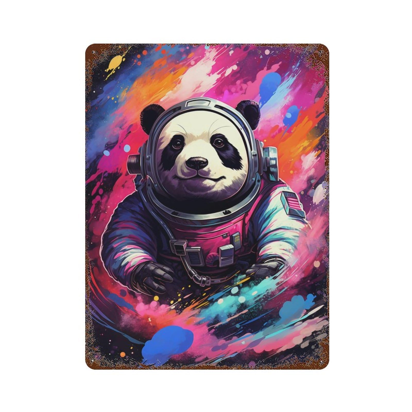 Panda Astronaut Space Art Print Vintage Rust Metal Sign 15.7"x11.8", Ideal for Bistro, Counter And Cafe Decor