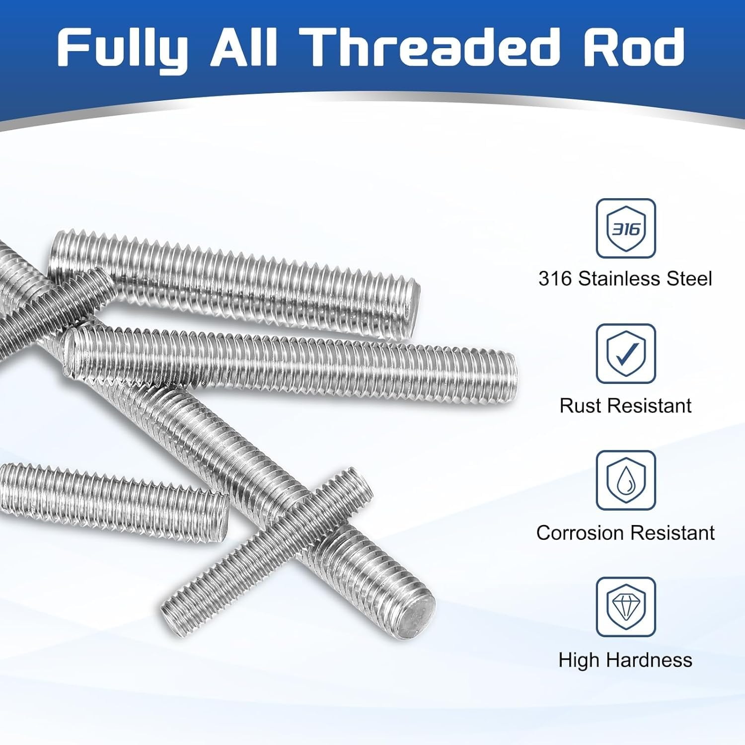 varilla completamente roscada, 316 M8 mano derecha toda la longitud del tornillo de rosca 20-500Mm for fijación ensamblaje muebles(M8x150mm (2pcs))
