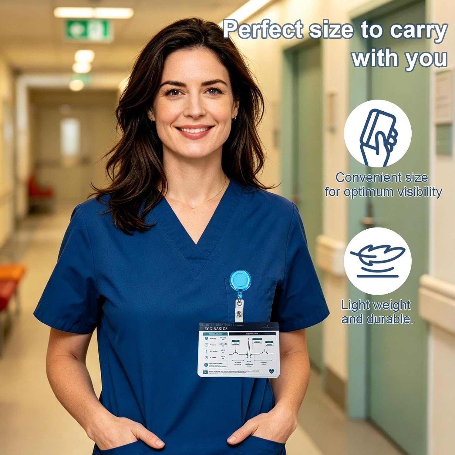 Nurse ECG Badge Cards 5-Piece, Waterproof PVC, 3.14"x 4.72" Double-Sided | Covers Heart Rate Calculation, Sinus Rhythm, AV Block, Arrhythmia & STEMI for clinical ECG interpretation