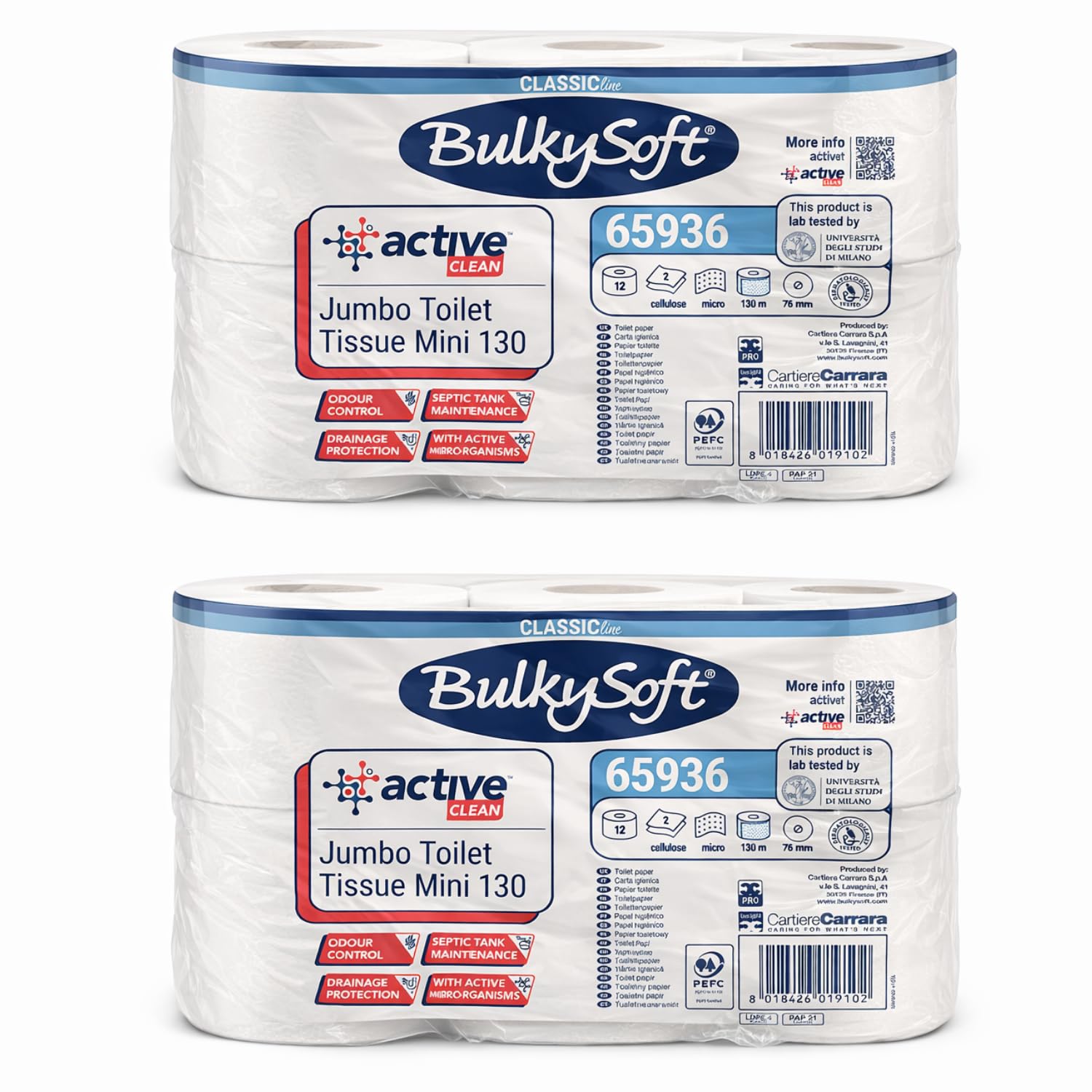 Paluplus 24 Rotoli di Carta igienica Mini Jumbo ACTIVE, carta in Pura Cellulosa a 2 Veli, Carta Igienica Industriale per dispenser, Rotolo da 130 Metri -65936M -9,8