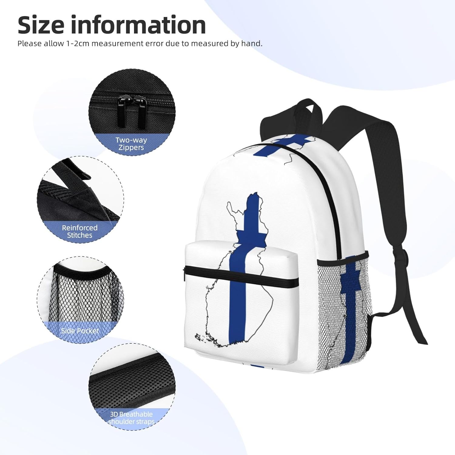 Finnish Flag Map Backpack Large Sports Bag, Best for Basketball, Soccer, Volleyball, Swim, Gym, Travel
