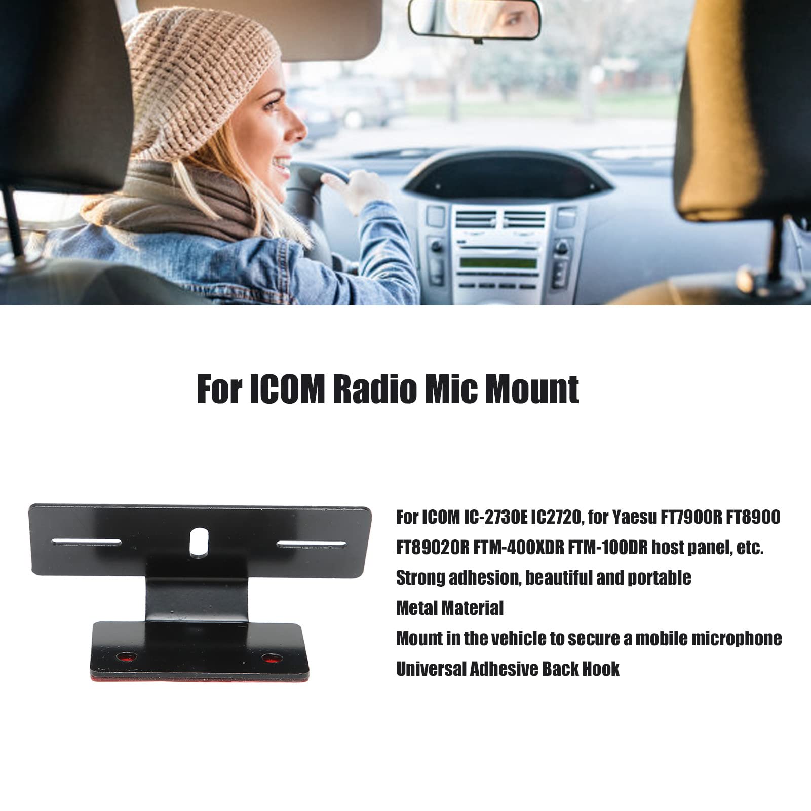 Uchwyt na Radio, do ICOM IC‑2730E IC2720 do Yaesu FT7900R FT8900 FTM‑400XDR Mocowanie Mikrofonu Radiowego Metalowy Samoprzylepny Hak Tylny