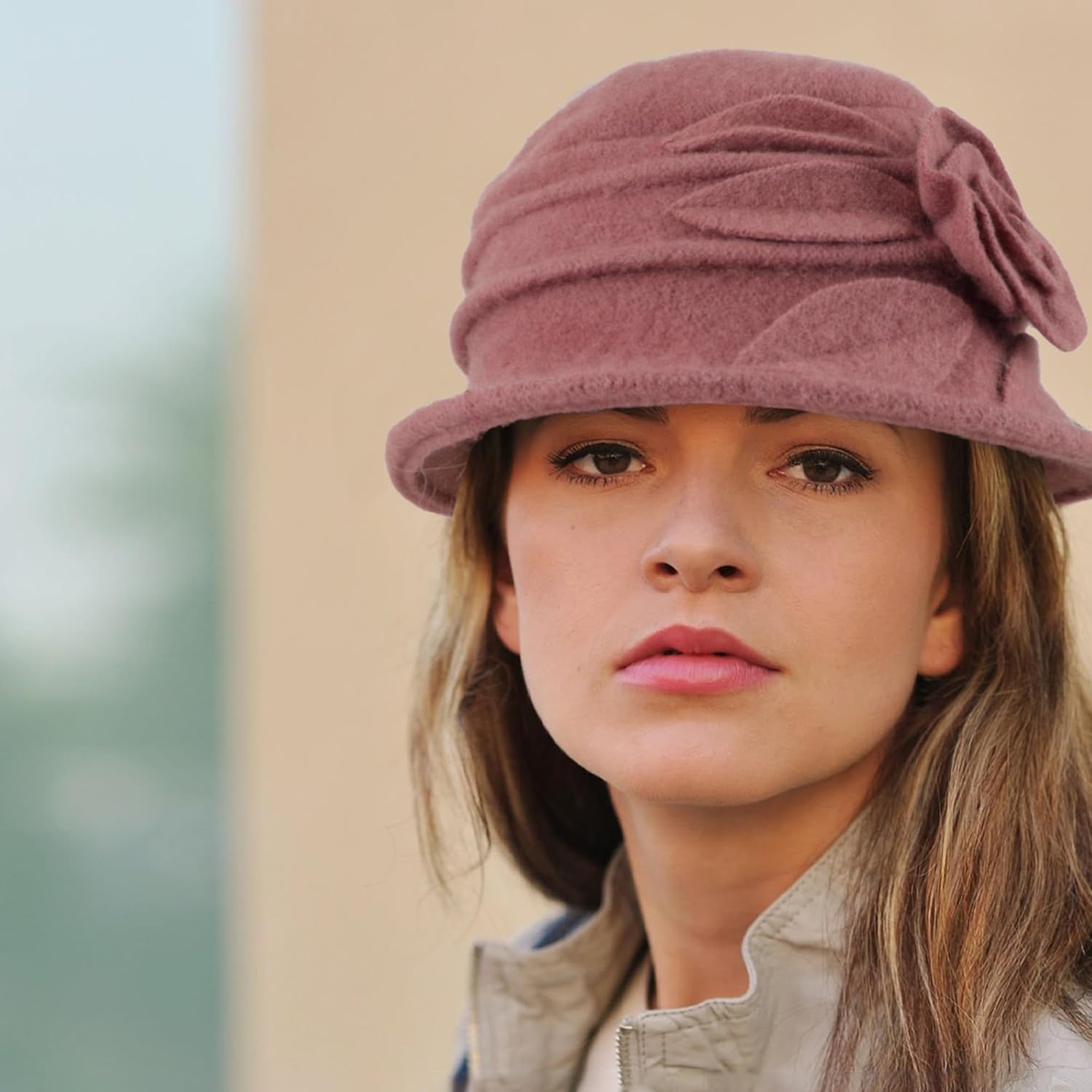Wool Cloche Hat for Women Winter Bucket Hat 1920s Vintage Floral Fedoras Hat - Image 5