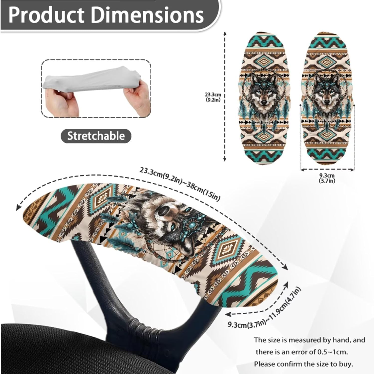 Aztec Wolf Print Computer Chair Cover with Armrest Covers, Dream Catcher Printed Office Chair Cover Set, Stain Resistant Office Chairs Accessories, L