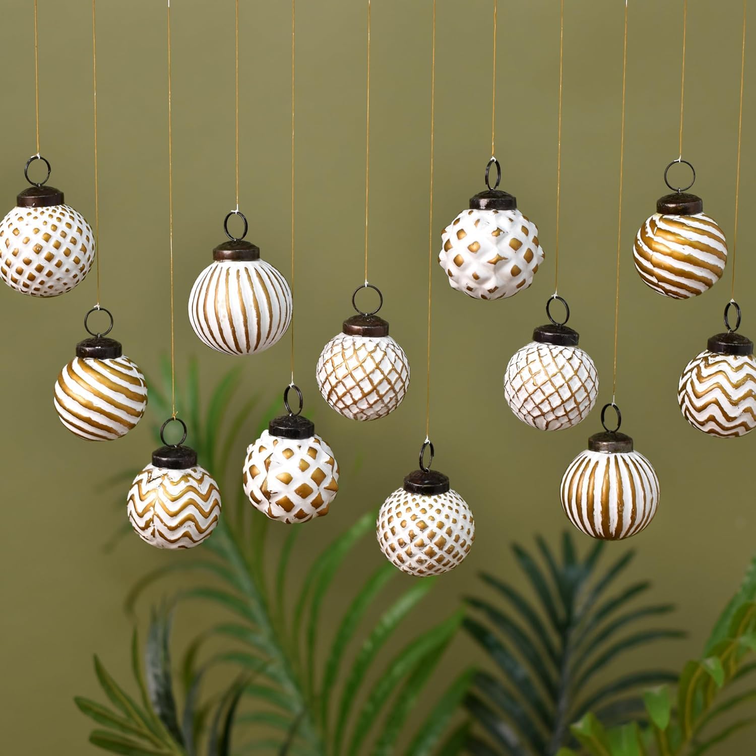 Adornos navideños de cristal vintage, 12 bolas redondas blancas y doradas, 10 cm