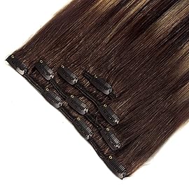 14 Clip in Hair Extensions Balayage Human Hair for Women - 4pieces Silky Straight Chocolate Brown to Honey Blonde Highlight Brown Ombre Hair 50grams (4T27) P4 Color