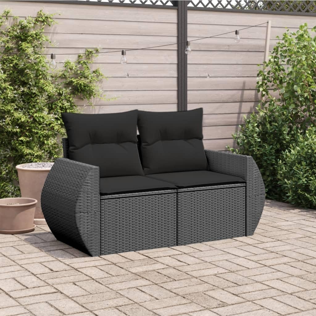 Divano da Giardino 2 Posti, in Polyrattan e Acciaio, Design Modulare con Van Portaoggetti, Cuscini Rimovibili, Set Giardino Esterno, Salotto da Giardino Esterno,Nero, 142 x 62 x 69 cm