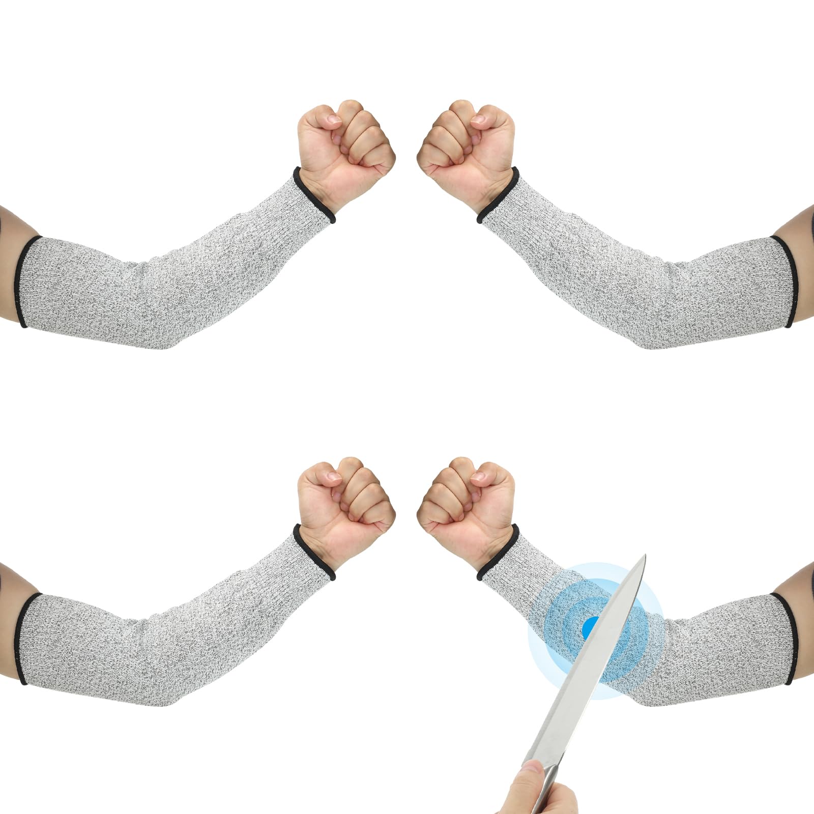 PATIKIL 16 Inch Cut Resistant Sleeve, 2 Pairs Arm Safety Protectors Sleeves Forearm Sleeve HPPE Level 5 Protection for Thin Skin and Bruising, L, Gray