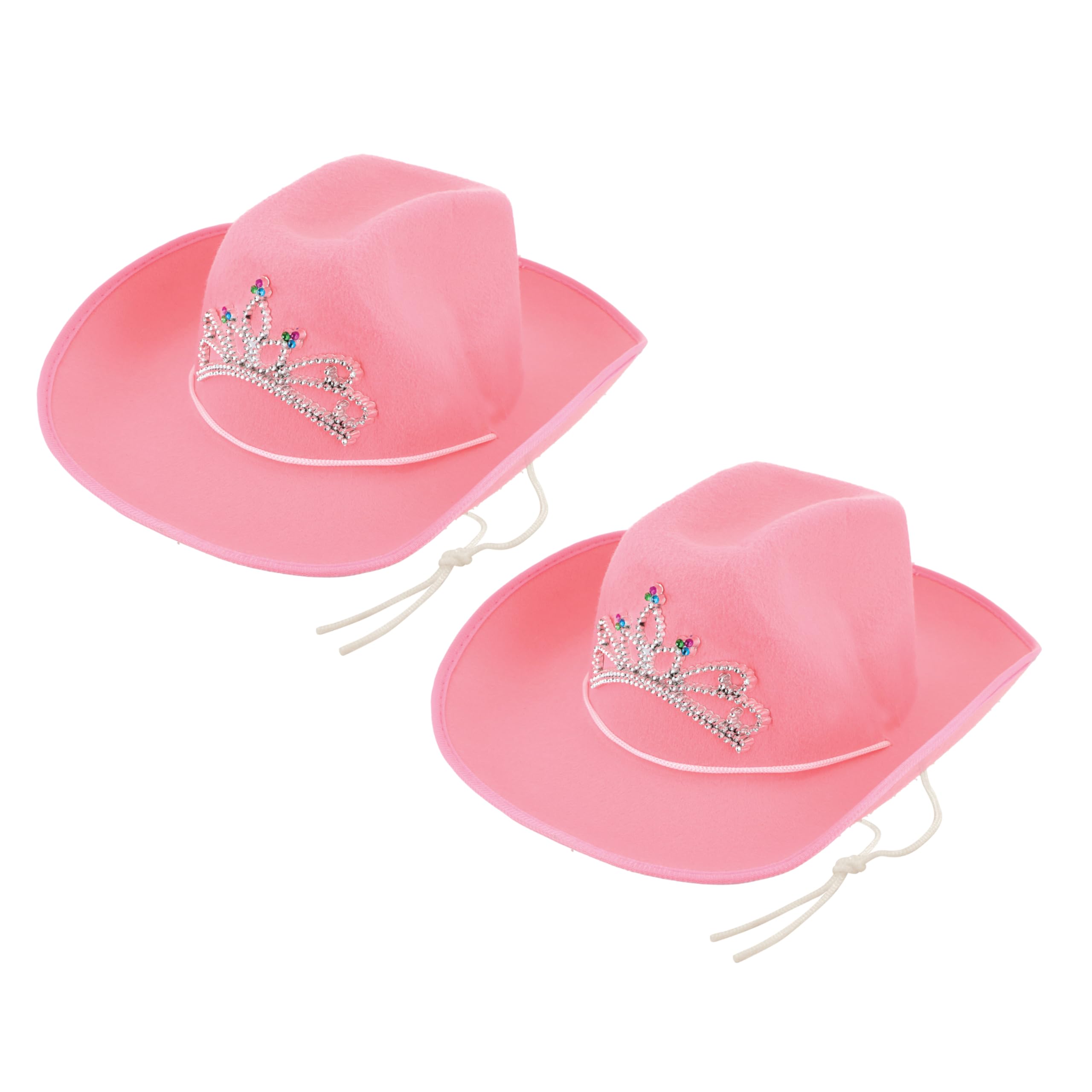 Lizzy 2 x Pink Cowboy Hat with Tiara Women Adult Western Cow Girl Hat Birthday Halloween Cow Girl Costume for Bachelor Party Accessories