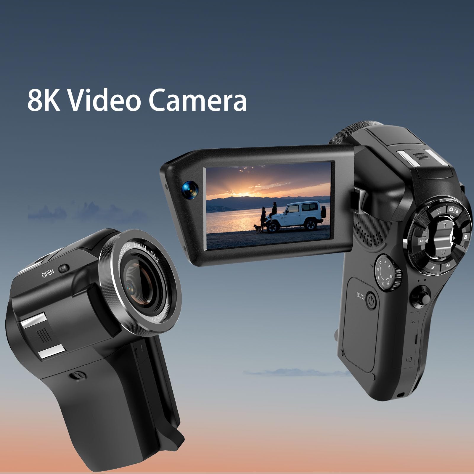 Tangxi Videocamera 8K, Videocamera HD da 75 MP per WiFi con Doppio Obiettivo Zoom Digitale 16X Schermo Ruotabile Controllo Remoto, per i Viaggi dei Vlogger