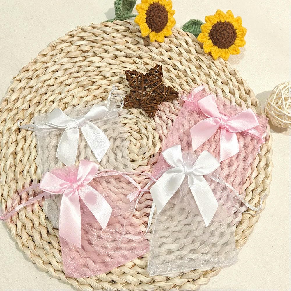 Lot de 50 Sacs à Bijoux avec nœud Papillon en Organza, Sac Cadeau 9 x 12, 10 x 15, pour fête de Mariage, Bijoux, Bonbons, Pochette d'emballage avec Cordon de Serrage, Sac Cadeau