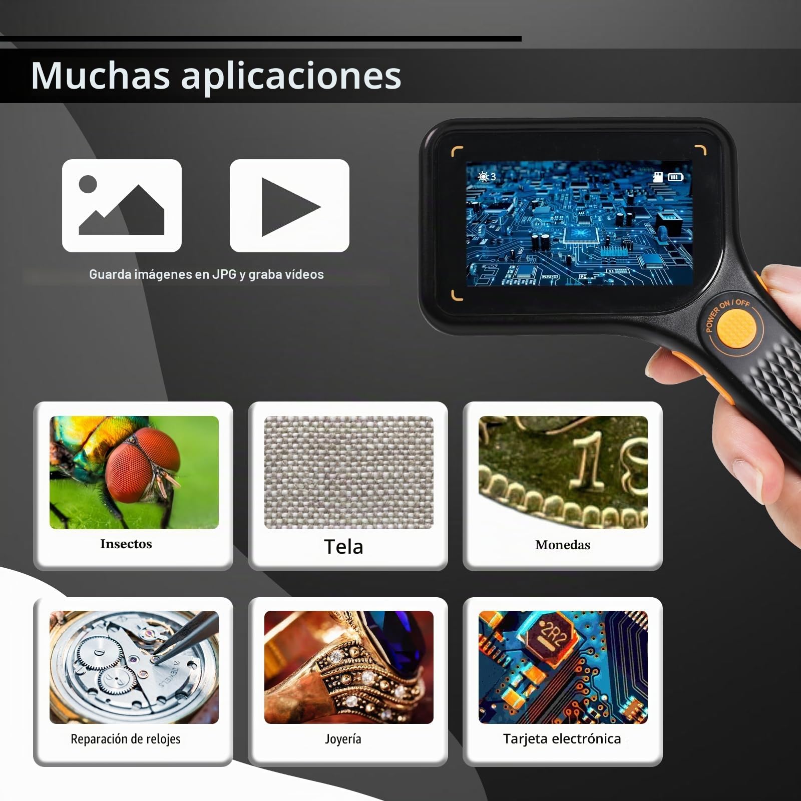 Microscopio digital 500X con pantalla IPS de 3 pulgadas, enfoque automático, 8 luces LED, ranura para tarjeta TF, lupa de mano portátil para monedas, PCB, inspección de joyas, proyectos educativos