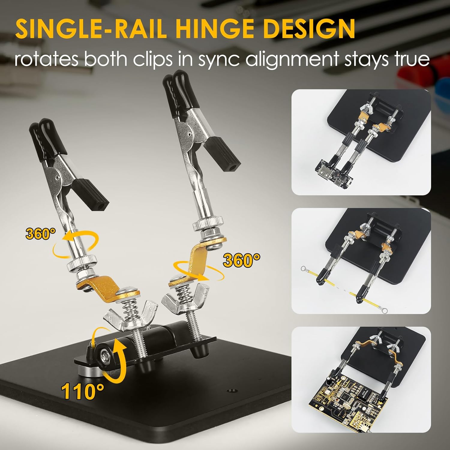Helping Hands Soldering Station Holder with Storage Box, Third Hand Tool with 4×4" Metal Non-slip Base and Adjustable Arms, Clamp Stand for Electronics, PCB Repair and DIY, Craft
