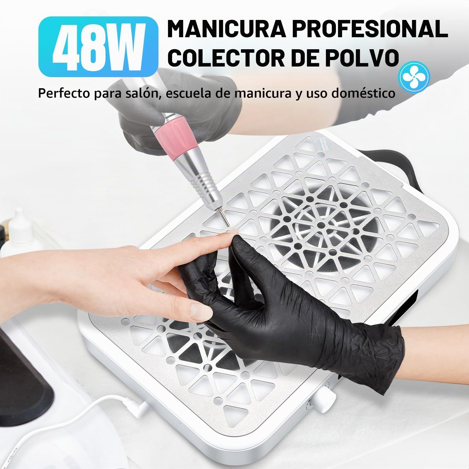EBANKU Aspirador de polvo Profesional 48W, 8400RPM Colector de Uñas | 10 Velocidades, 30PCS Filtros Desechables, Moderno y Ligero, para Manicura en Salón o Hogar