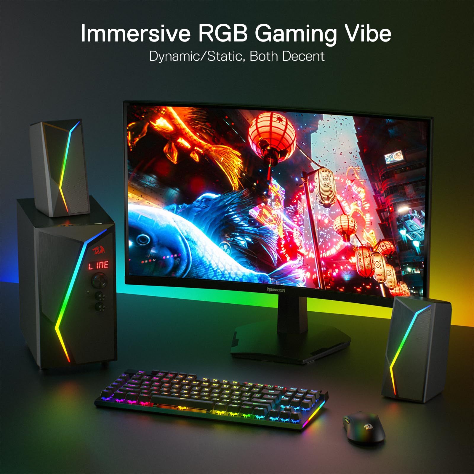 Redragon GS520-PRO Haut-parleur de jeu 2.1 canaux Dynamic RGB w/EQ Mode BT/FM/USB/SD/AUX Noir