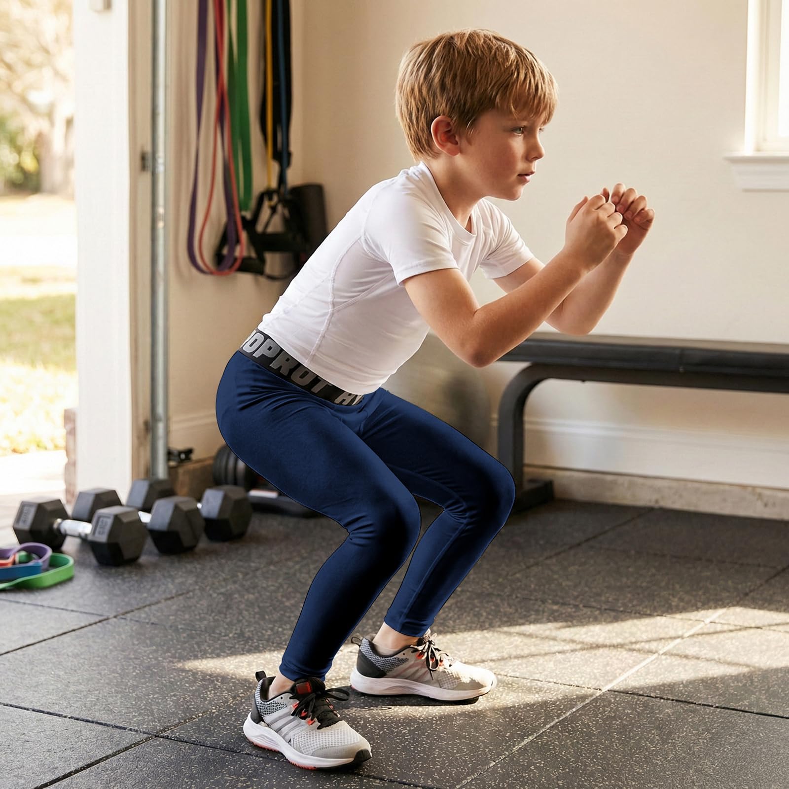HYCOPROT Pantalones Térmica de Compresión para Niños Tights Leggings con Forro Polar Transpirable Niños Mallas Térmicos de Compresión de Secado Rápido Ropa Interior para Correr Fútbol y Baloncesto