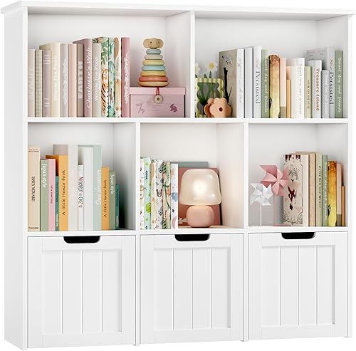 Miniatura 7 de FOTOSOK Toy Storage Organizer with 3 Movable Drawers, Toy Organizer with Hidden Wheels and 5 Open Cubbies, Multifunctional Floor Storage Chest for