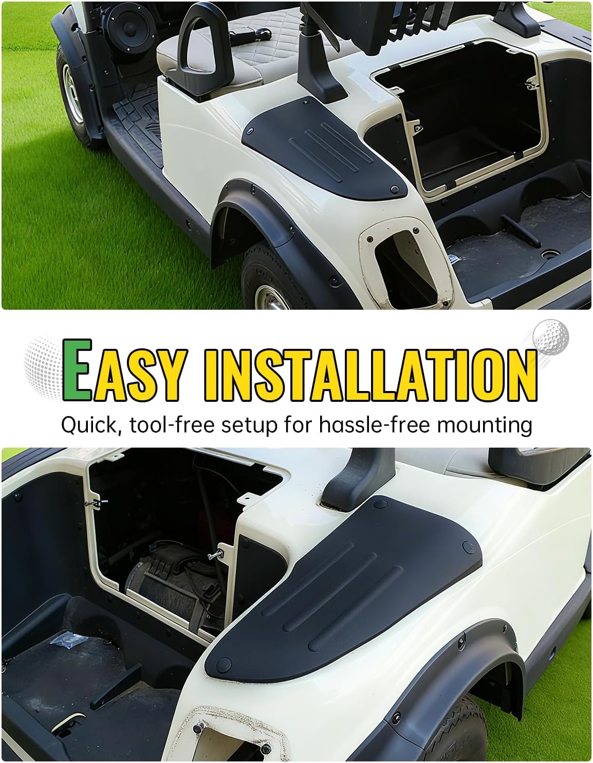 Scuff Guard Plastic Pad Compatible with EZGO RXV Golf Cart 2008-2015 Accessories, Rear Side Guard Panel for EZGO RXV 2008-2015, Replace #601864#604865#601865, 2PCS Driver Passenger Side