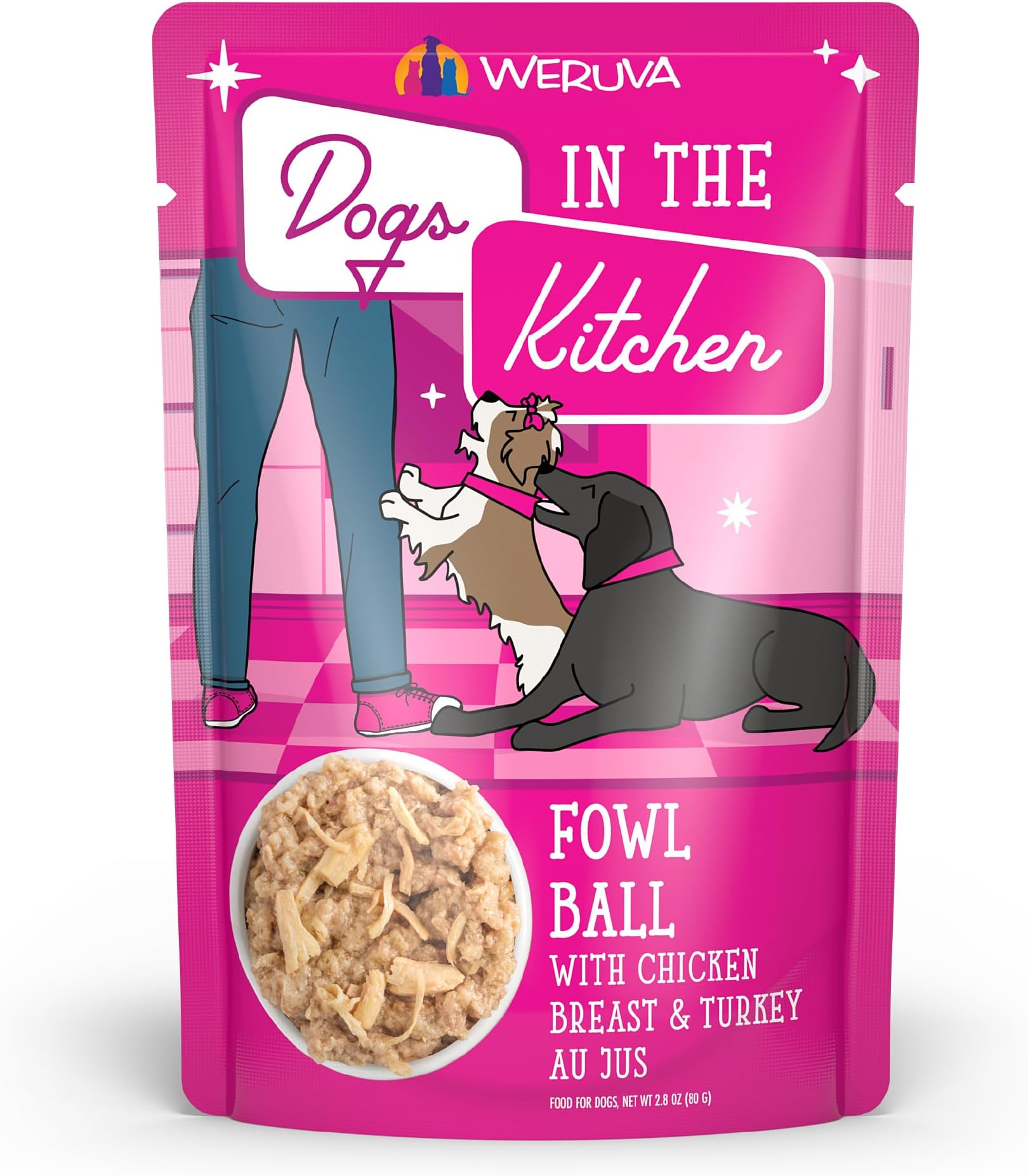 Dogs in The Kitchen, Fowl Ball with Chicken Breast & Turkey Au Jus Dog Food, 2.8oz Pouch (Pack of 12)