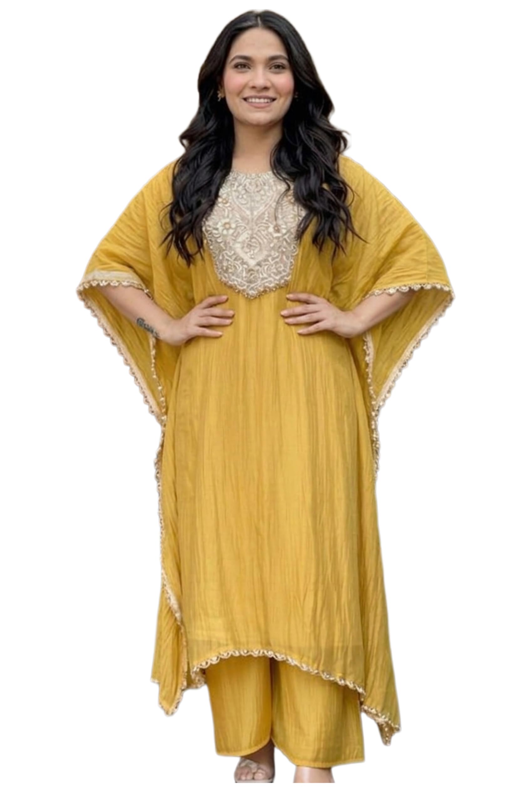 gosriki Fendy Glass Embroidered A-Line Kurta with Palazzo for Women | Fendy Glass Grey | Kaftan Sleeve | Round Neck | Ethnic Wear Casual Wear-picture-10