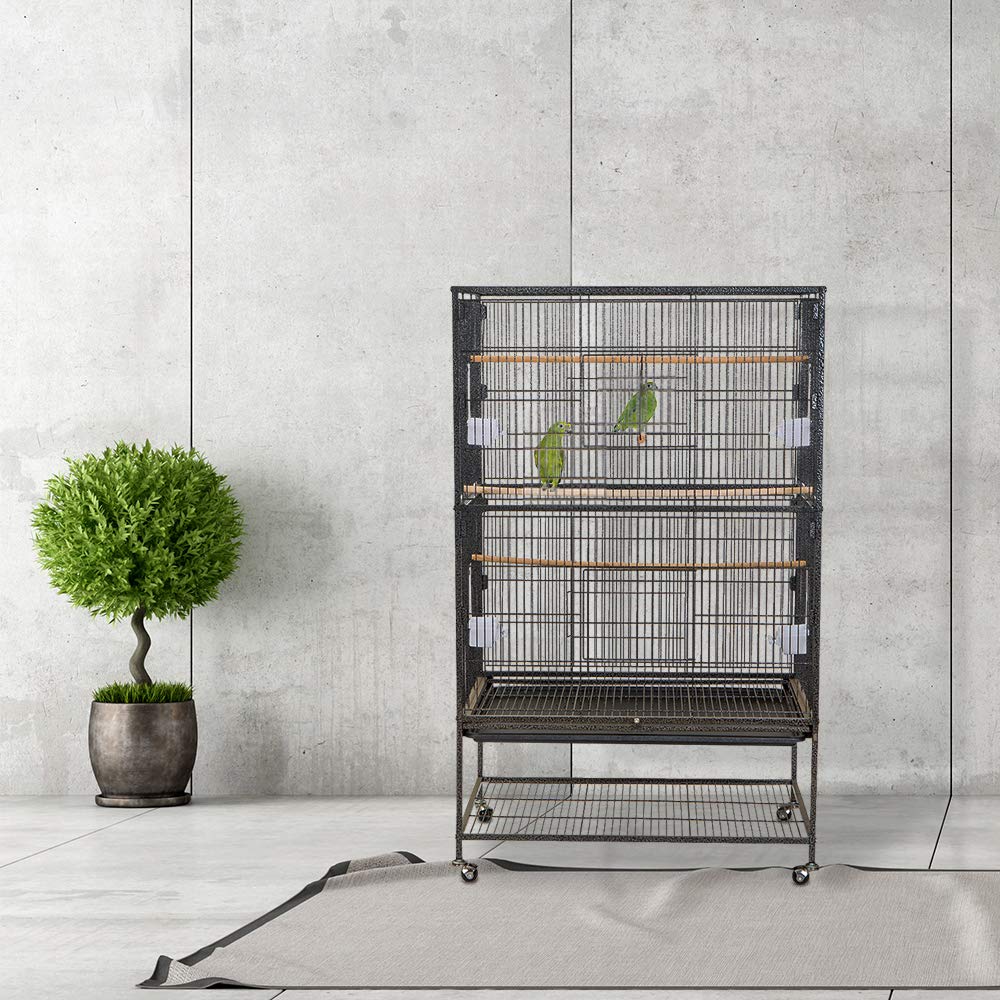 Froadp 46x35.5x99cm Vogelkooien met Kooispeelgoed, Verwijderbaar Dienblad & Voederbak Grote Vogelhuis Parkietenkooi Set met 2 Deuren & 3 Houten Spijlen Vogelvolière Kooien voor Cockatiels Papegaaien
