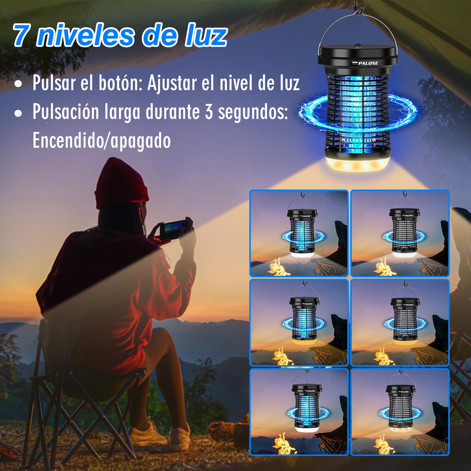 PALONE Lampara Antimosquitos Solar Cable de Carga USB C LED de 2600 Mah/4500 V, Tipo C, 1 M, Antimosquitos Electrico Rechargeable Avec Panneau Solaire 3.5w/5v et CâBle 3.5m Et pour ExtéRieur
