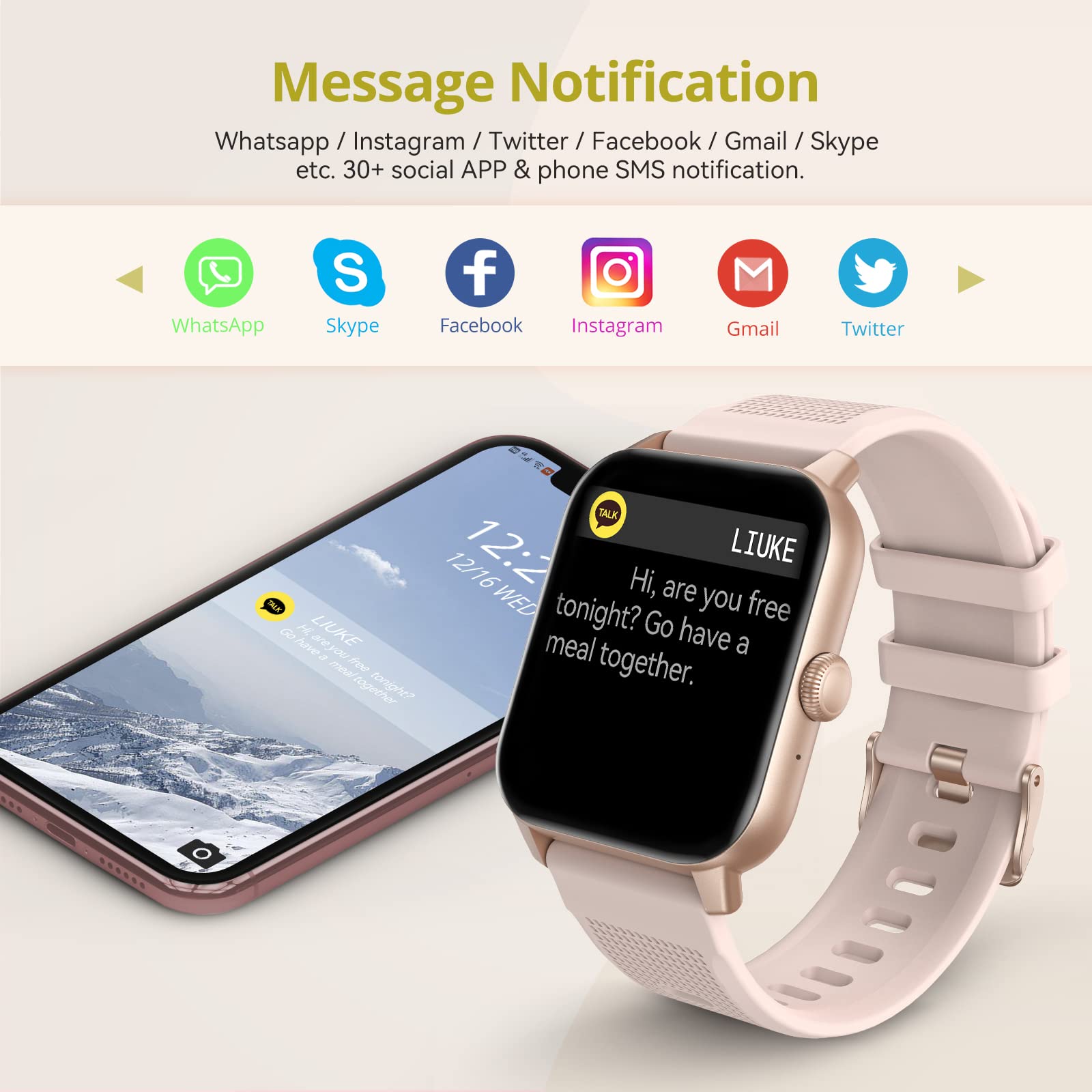 RIVERSONG Montre Connectée Femme avec Appel Bluetooth, 1,69" Montre de Sport avec Fréquence Cardiaque,SpO2, Podomètre, Moniteur de Sommeil, 49 Modes Sportifs, pour Android/iOS, Rose