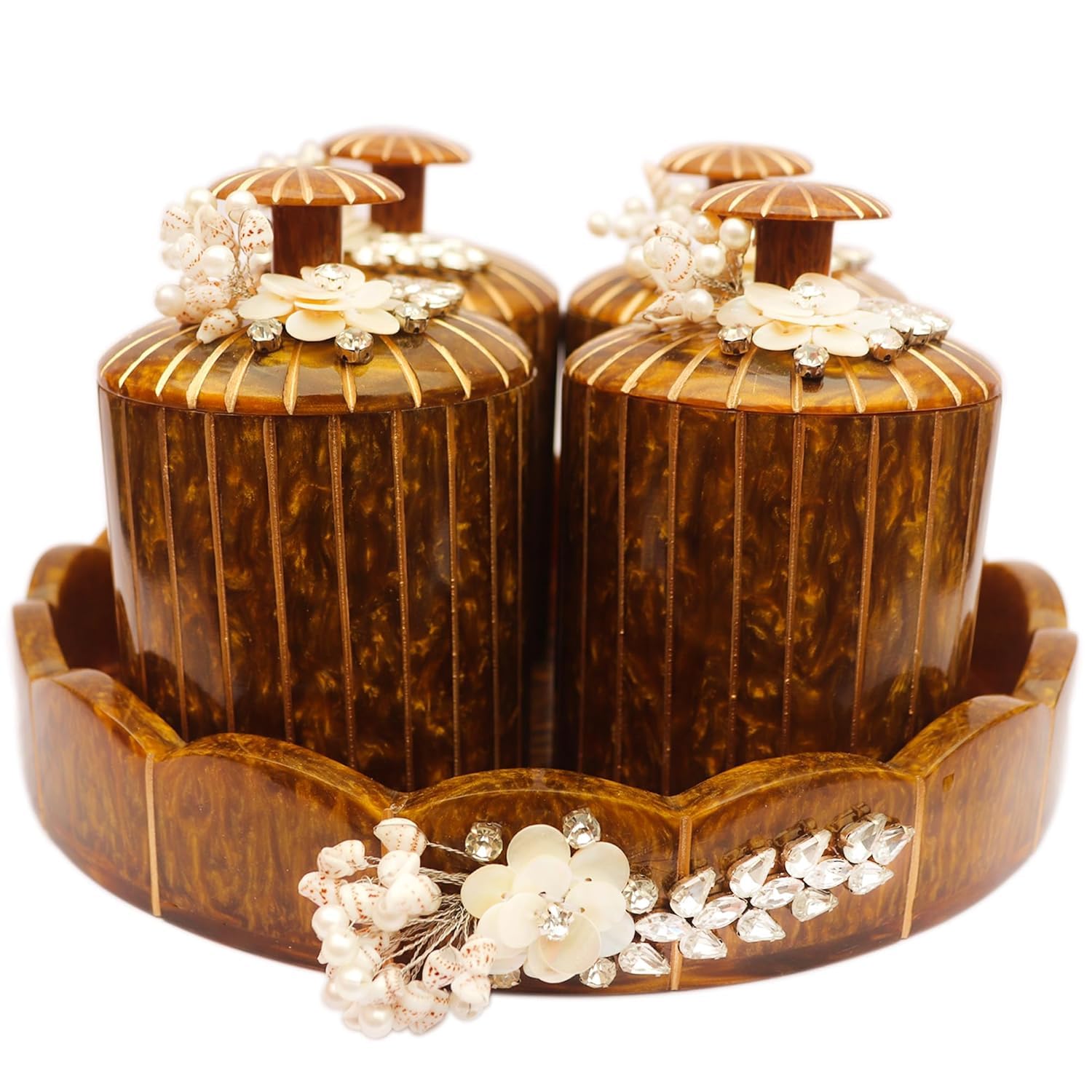 RESIN GOLDEN JARS SETS 1 tray desinger 4 boxs set and golden looks Industrial & Scientific Food Service & Storage Food Jars Industrial & Food Service Equipment & Supplies Food Storage Ingredient