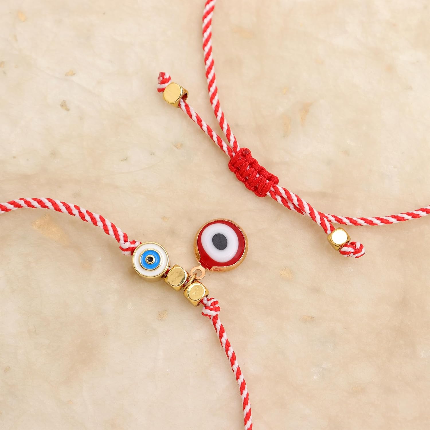Evil Eye Protection Bracelets for Women, Handmade Red Braided String Bracelet Adjustable Gold Cube Beads Holiday Christmas Jewelry Gifts. - Image 4