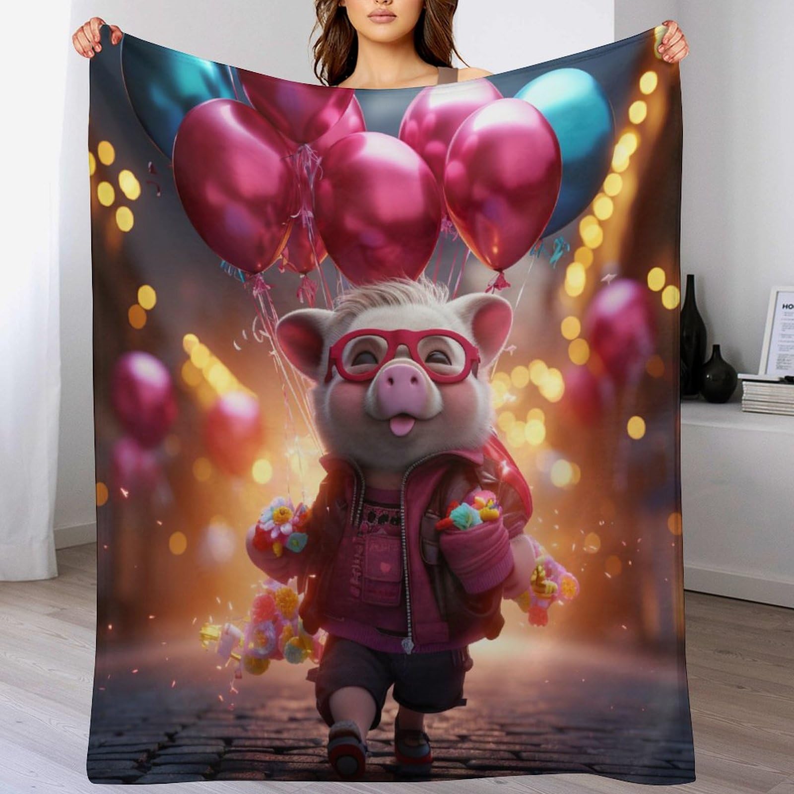 Manta de cerdo gruesa de franela suave con estampado 3D para cama y sofá