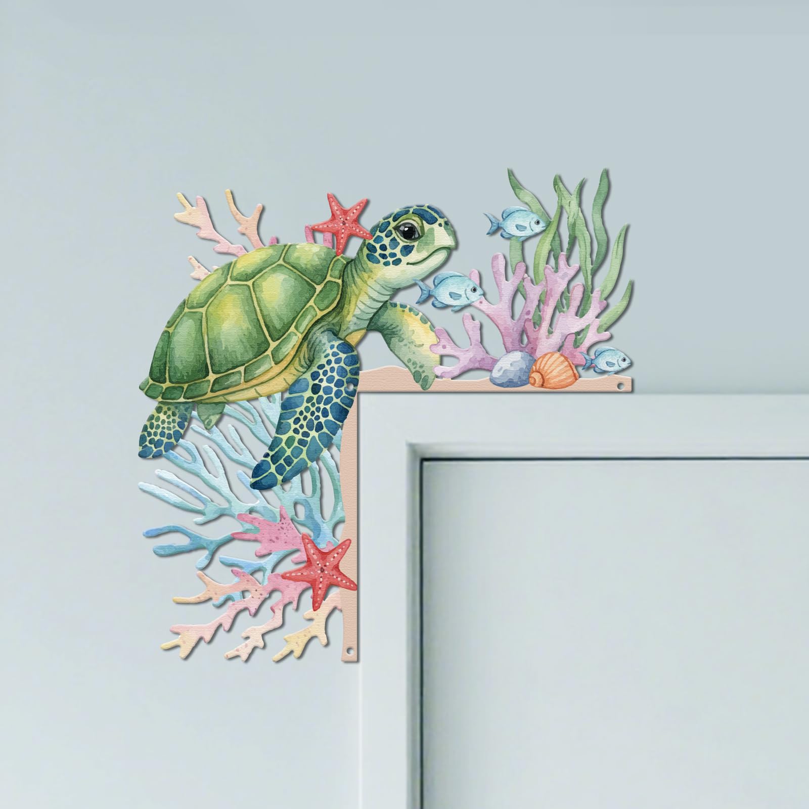 CUTHOLLOW Sea Turtle and Coral Metal Door Frame Decoration — image 1