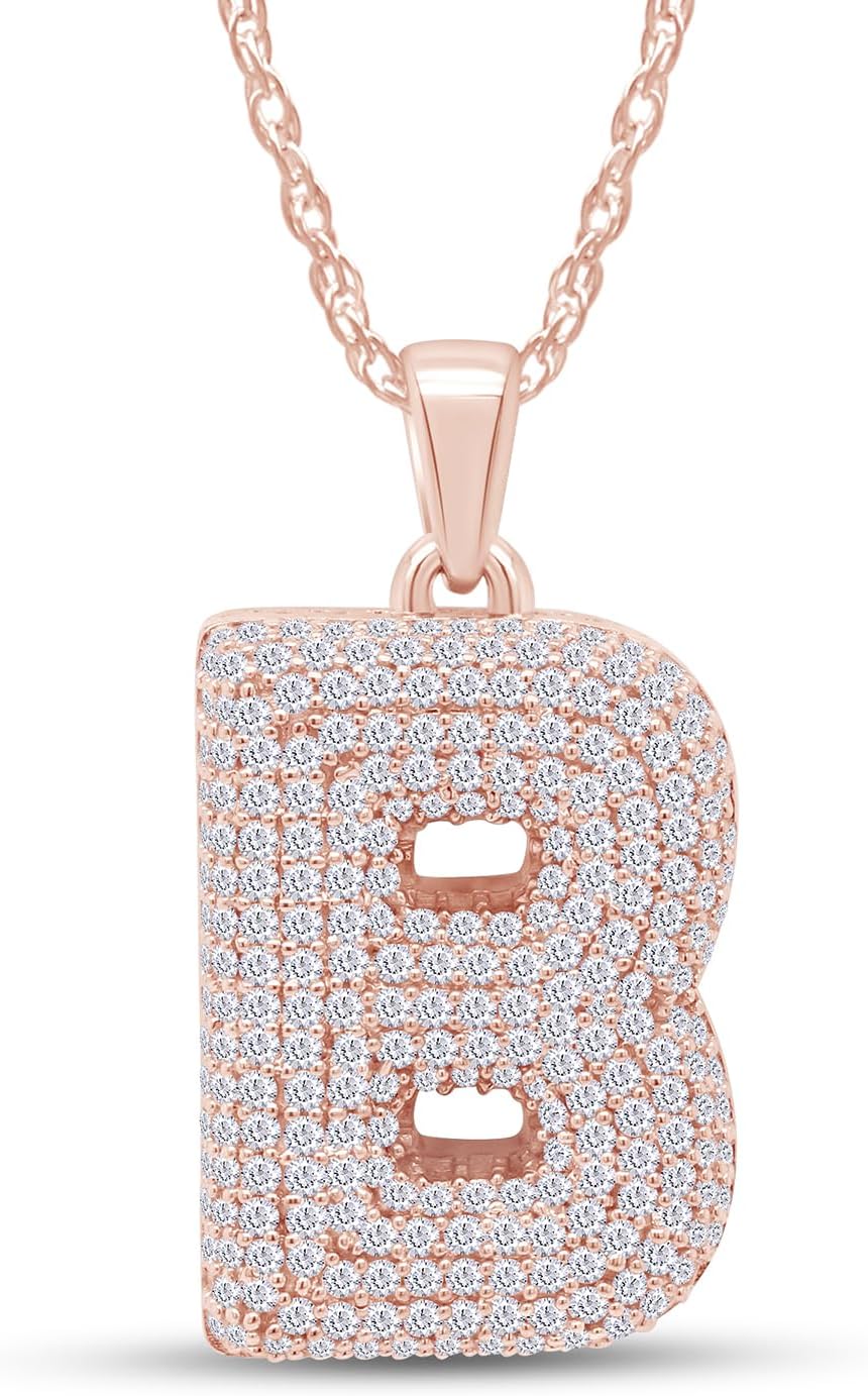 SAVEARTH DIAMONDS 1 1/4 Carat Round Cut Lab Created Moissanite Diamond Initial Bubble Letter B Pendant Necklace In 14k Gold Over Sterling Silver With 18" Chain (VVS1, 1.25 Cttw)